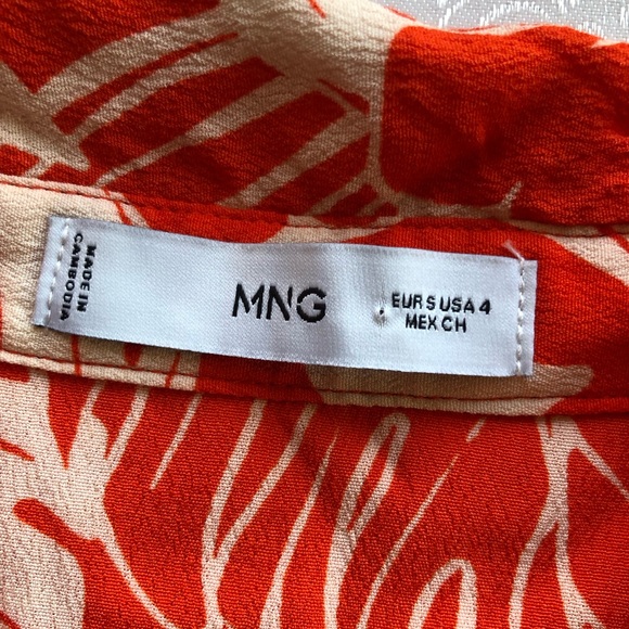 MNG Mango Orange/Cream Oversized Flowy Tropical Printed Shirt Women’s Size 4 Top - Picture 6 of 16